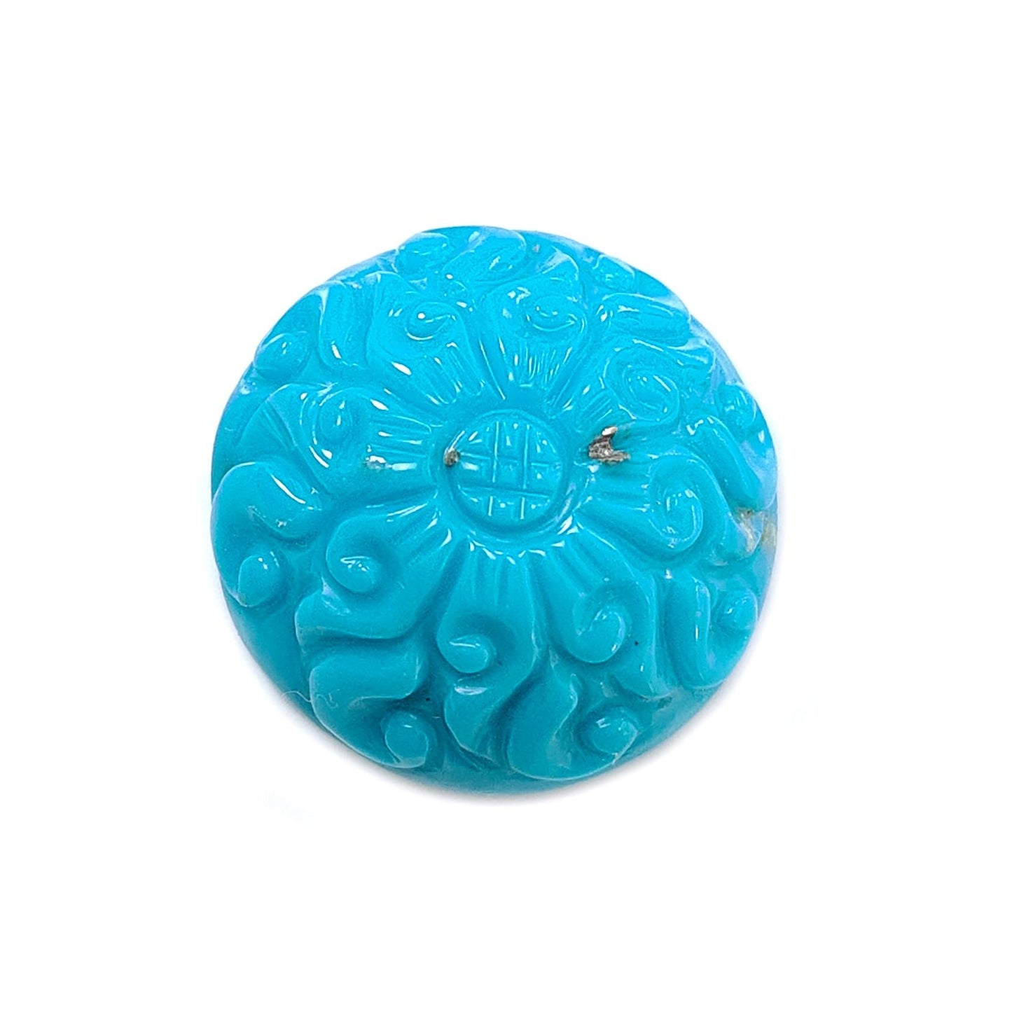 Blue Turquoise Gemstone Carving: 25.70cts Natural Turquoise Hand Carved Round Shape Cabochon 22mm 1pc for Jewelry December Birthstone-Saksham Gems
