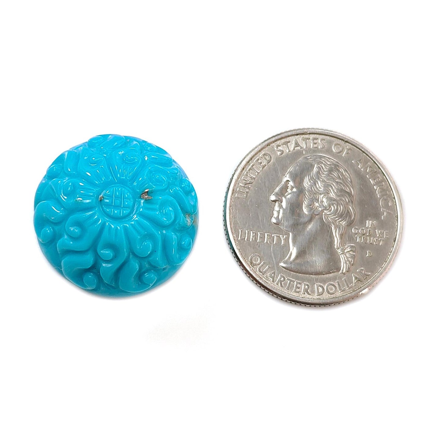 Blue Turquoise Gemstone Carving: 25.70cts Natural Turquoise Hand Carved Round Shape Cabochon 22mm 1pc for Jewelry December Birthstone