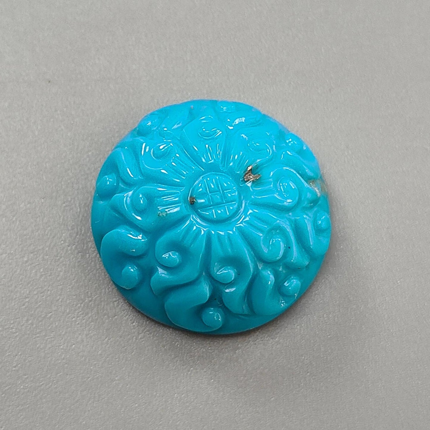 Blue Turquoise Gemstone Carving: 25.70cts Natural Turquoise Hand Carved Round Shape Cabochon 22mm 1pc for Jewelry December Birthstone