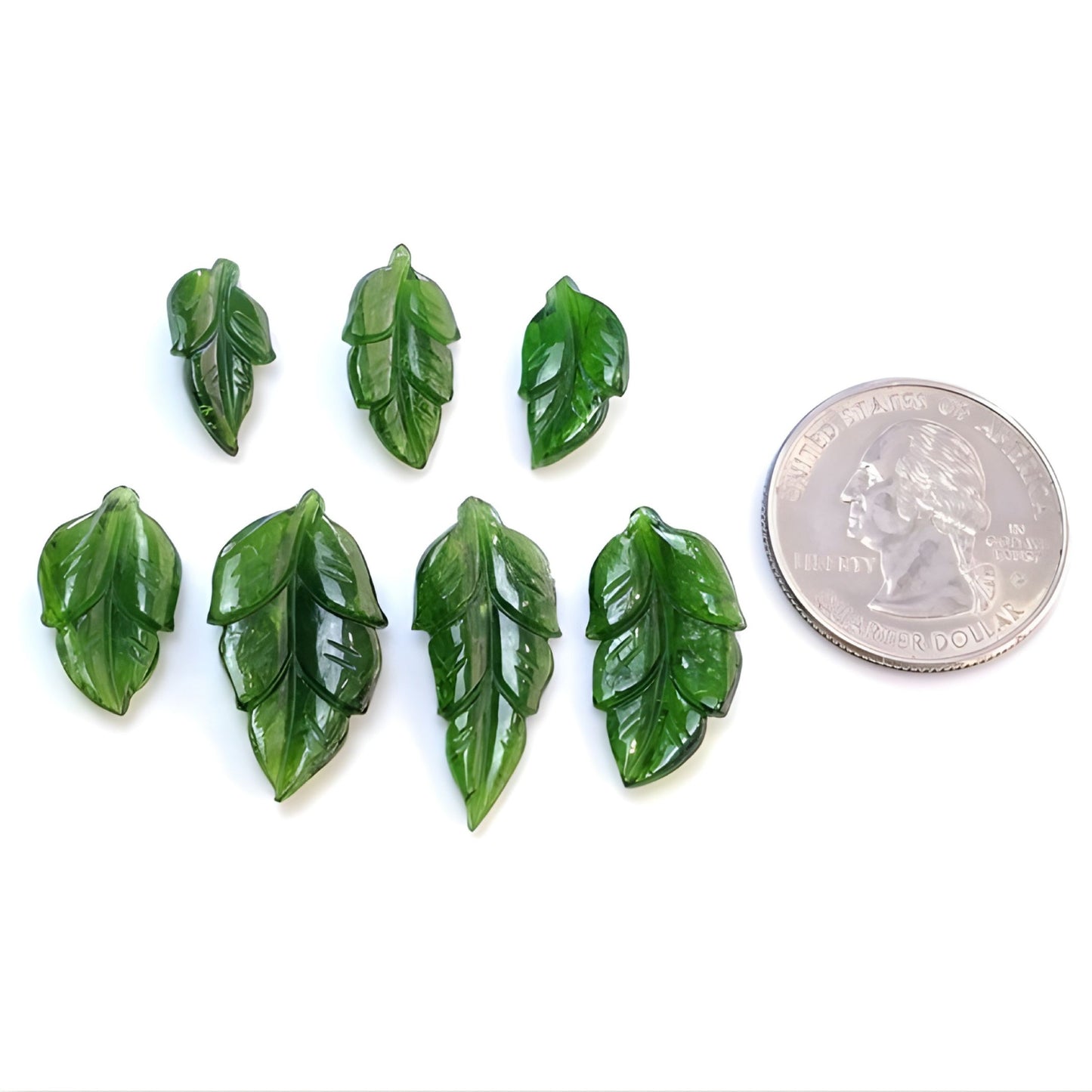 38.30cts Chrome Diopside Gemstone Natural Untreated Carving Leaves Shape 7pcs