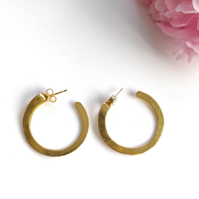 Handmade Brass Earring : 1.30" 18k Gold Plated 6.00GMS Brass Boho Style Dainty Hoop Hook Earring Gift For Her