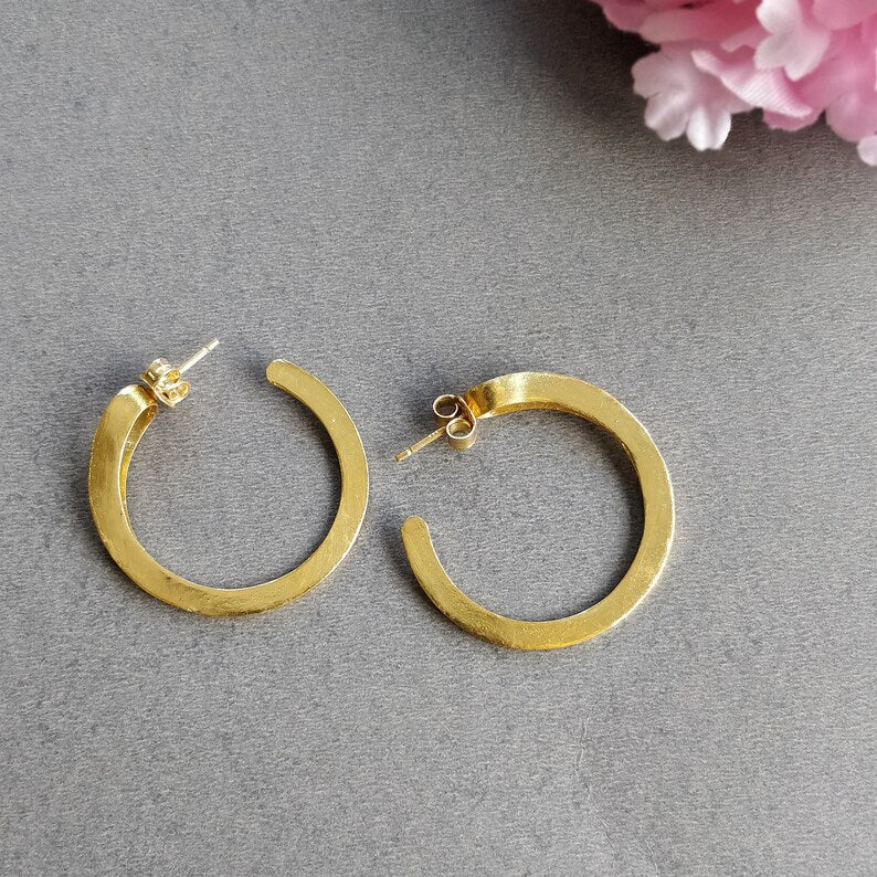 Handmade Brass Earring : 1.30" 18k Gold Plated 6.00GMS Brass Boho Style Dainty Hoop Hook Earring Gift For Her