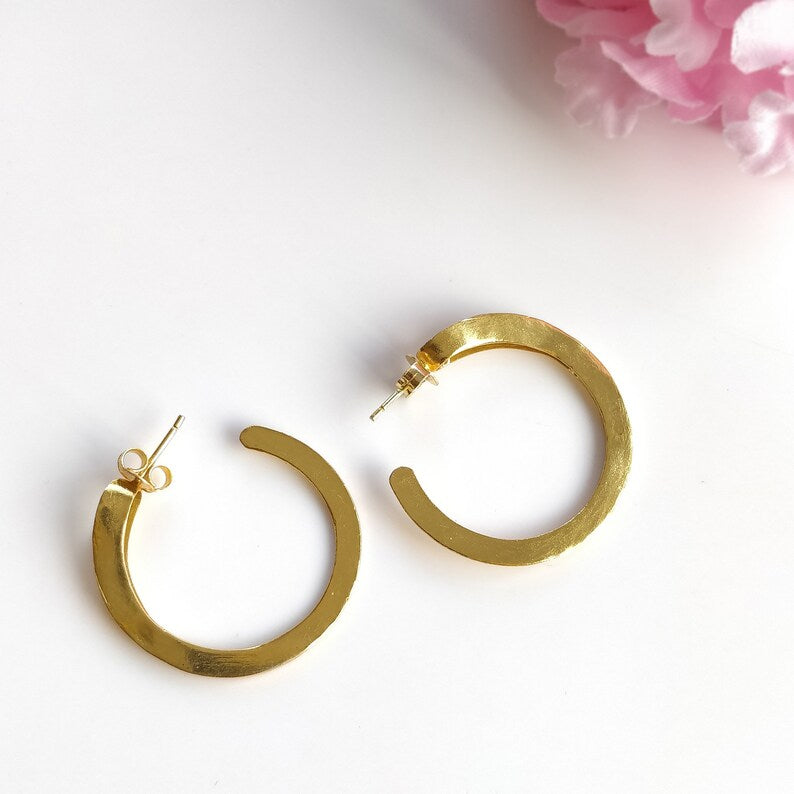 Handmade Brass Earring : 1.30" 18k Gold Plated 6.00GMS Brass Boho Style Dainty Hoop Hook Earring Gift For Her