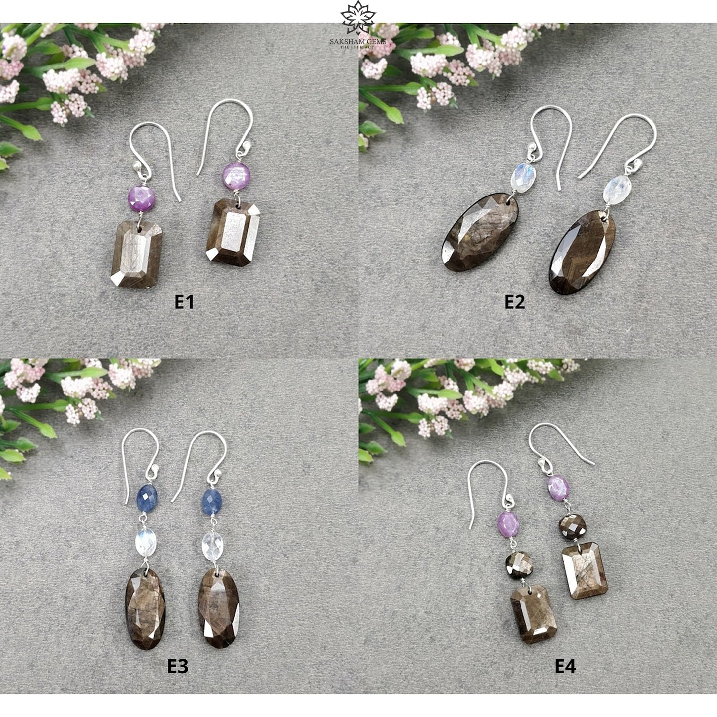 Sapphire & Moonstone Gemstone Earring : Natural Untreated Chocolate Sapphire 925 Sterling Silver Drop Dangle Hook Earring
