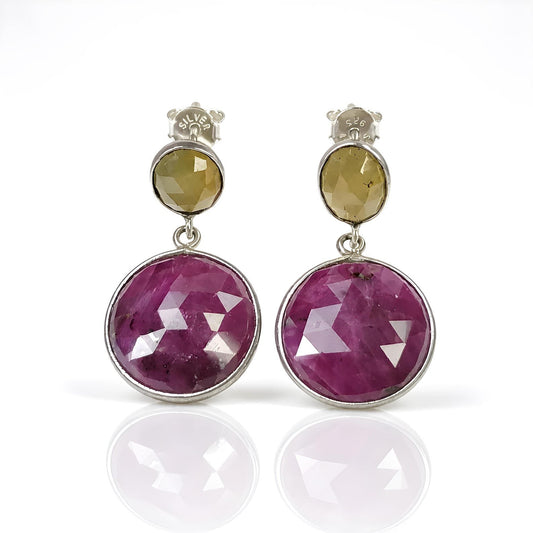 Ruby, Sapphire Gemstone Silver Earring