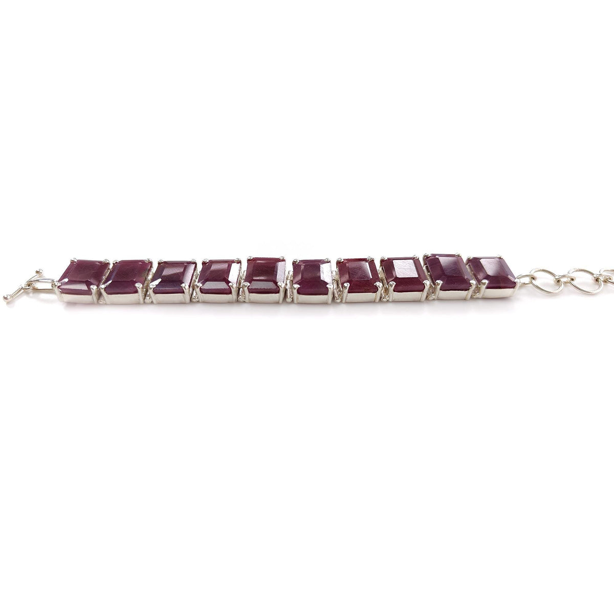 52.06gms Natural Ruby Plain Gemstone Baguette Shape 925 Silver Prong Set Bracelet 5.50"