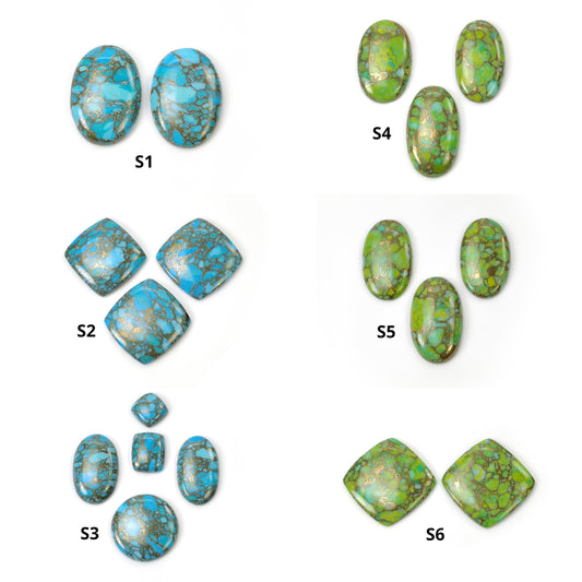 BLUE & GREEN COPPER Turquoise Gemstone Cabochon : Synthetic Turquoise Oval, Round, Cushion Shape 13mm - 36.5*21mm Pair, 2,3,5pcs-Saksham Gems