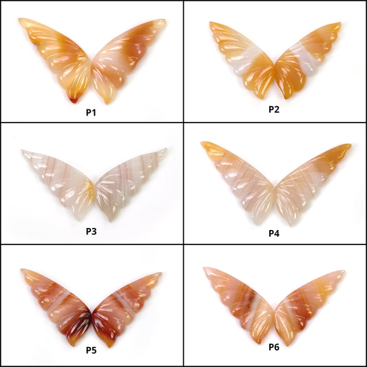 Botswana Striped AGATE Gemstone Carving : Natural Untreated Bi-Color Agate Hand Carved BUTTERFLY 29*12mm - 31*12mm Pair