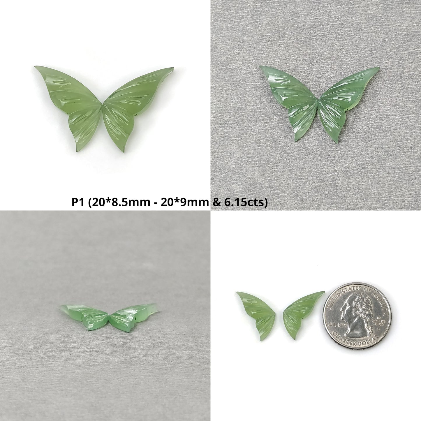 ANTIGORITE SERPENTINE Gemstone Carving : Natural Untreated Green Serpentine Hand Carved Butterfly Pair