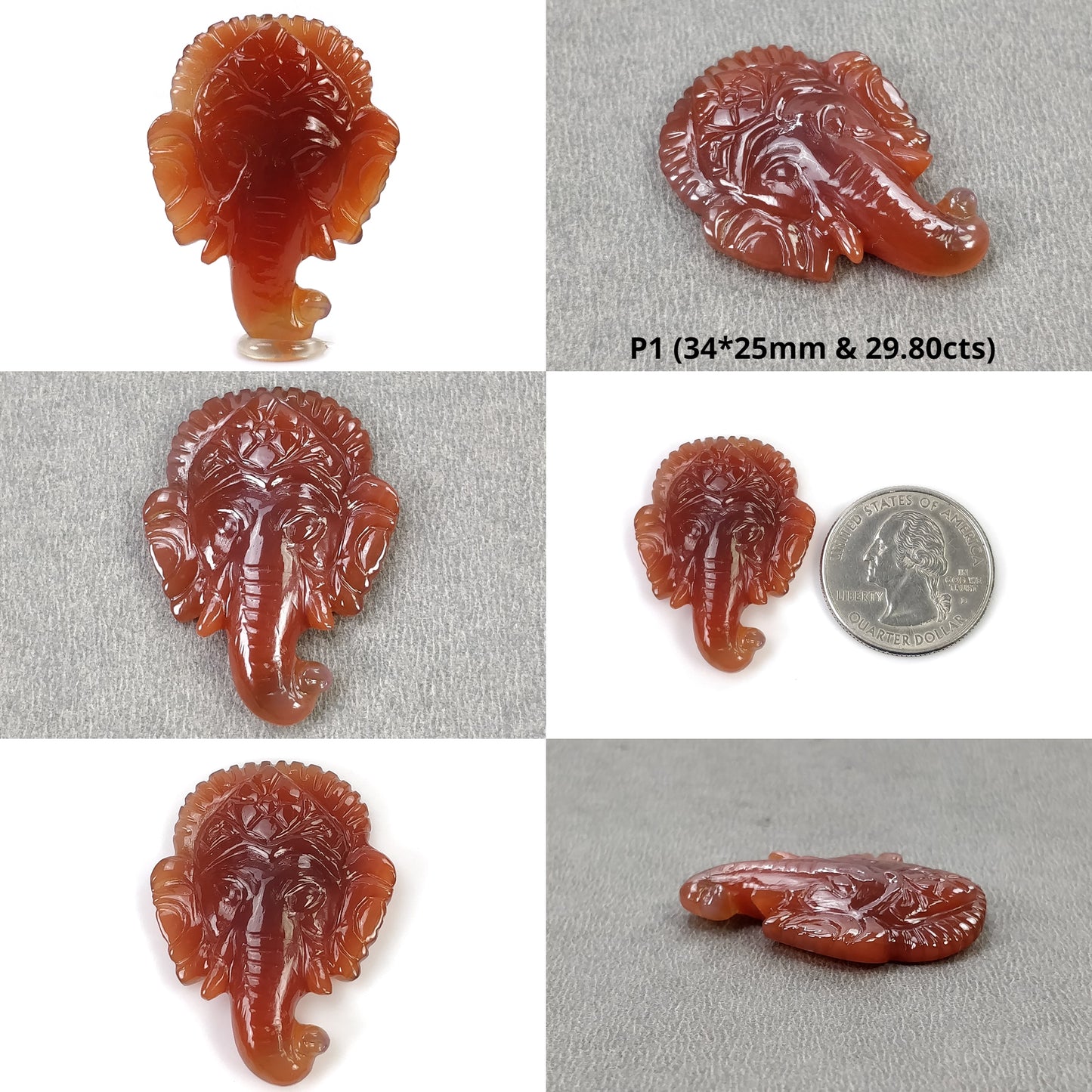 AGATE Gemstone Carving : Natural Untreated Unheated Orange Agate Hand Carved LORD GANESHA