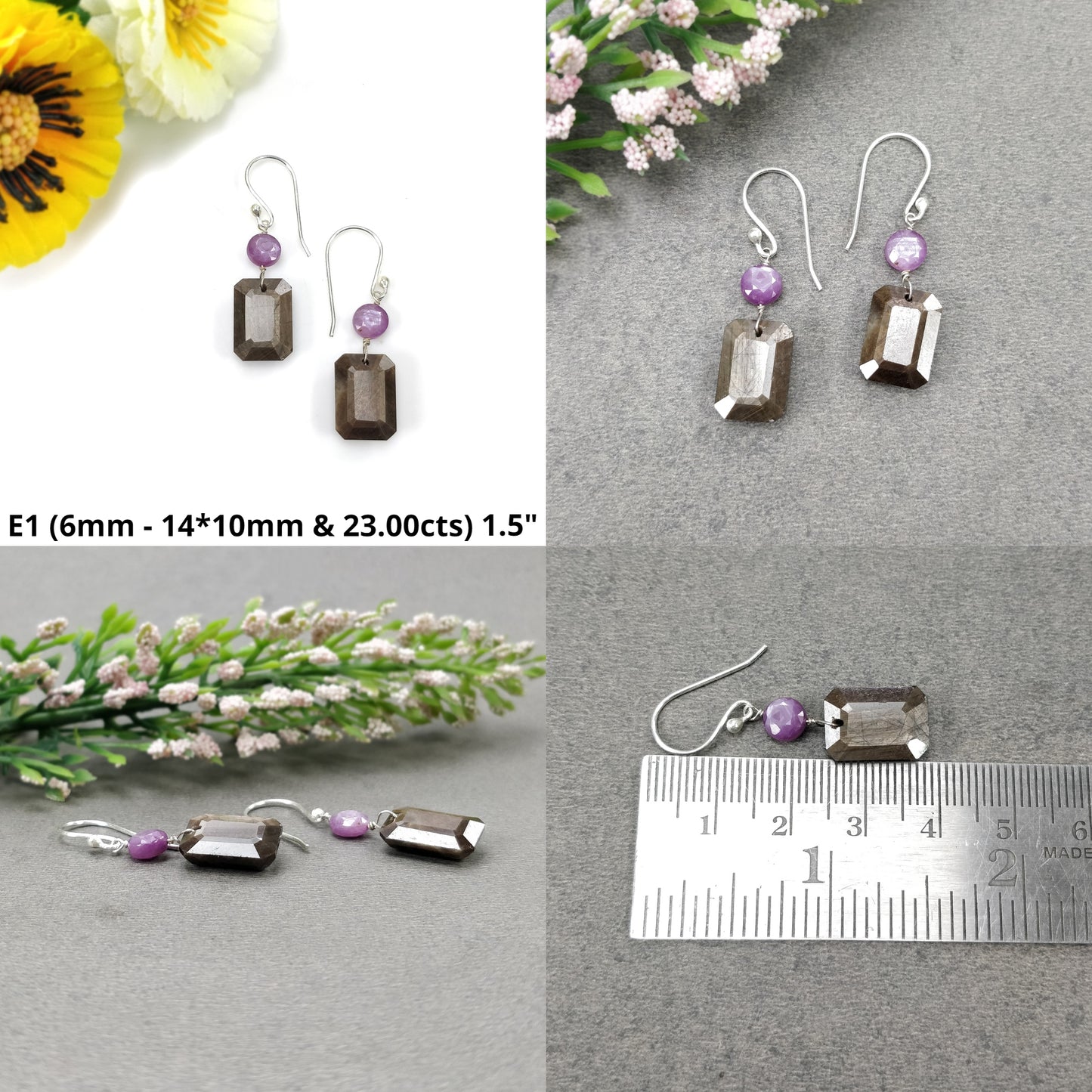 Sapphire & Moonstone Gemstone Earring : Natural Untreated Chocolate Sapphire 925 Sterling Silver Drop Dangle Hook Earring