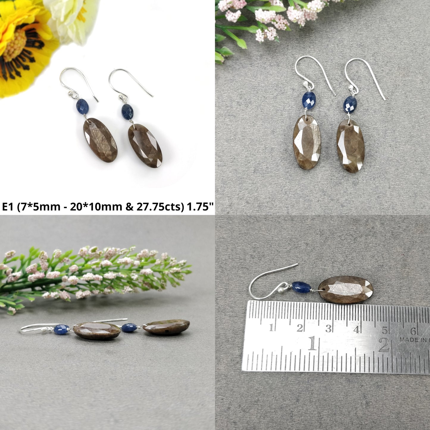 Sapphire Gemstone Earring : Natural Untreated Chocolate Pink Sapphire 925 Sterling Silver Drop Dangle Hook Earring