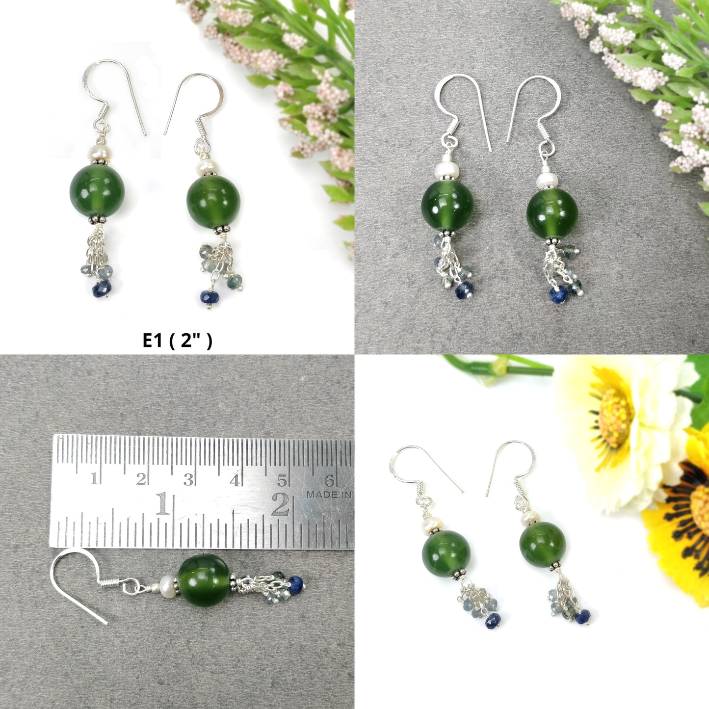 Serpentine Blue SAPPHIRE Gemstone With 925 Sterling Silver Beaded Earrings : Natural Untreated Drop Dangle Hook Earrings