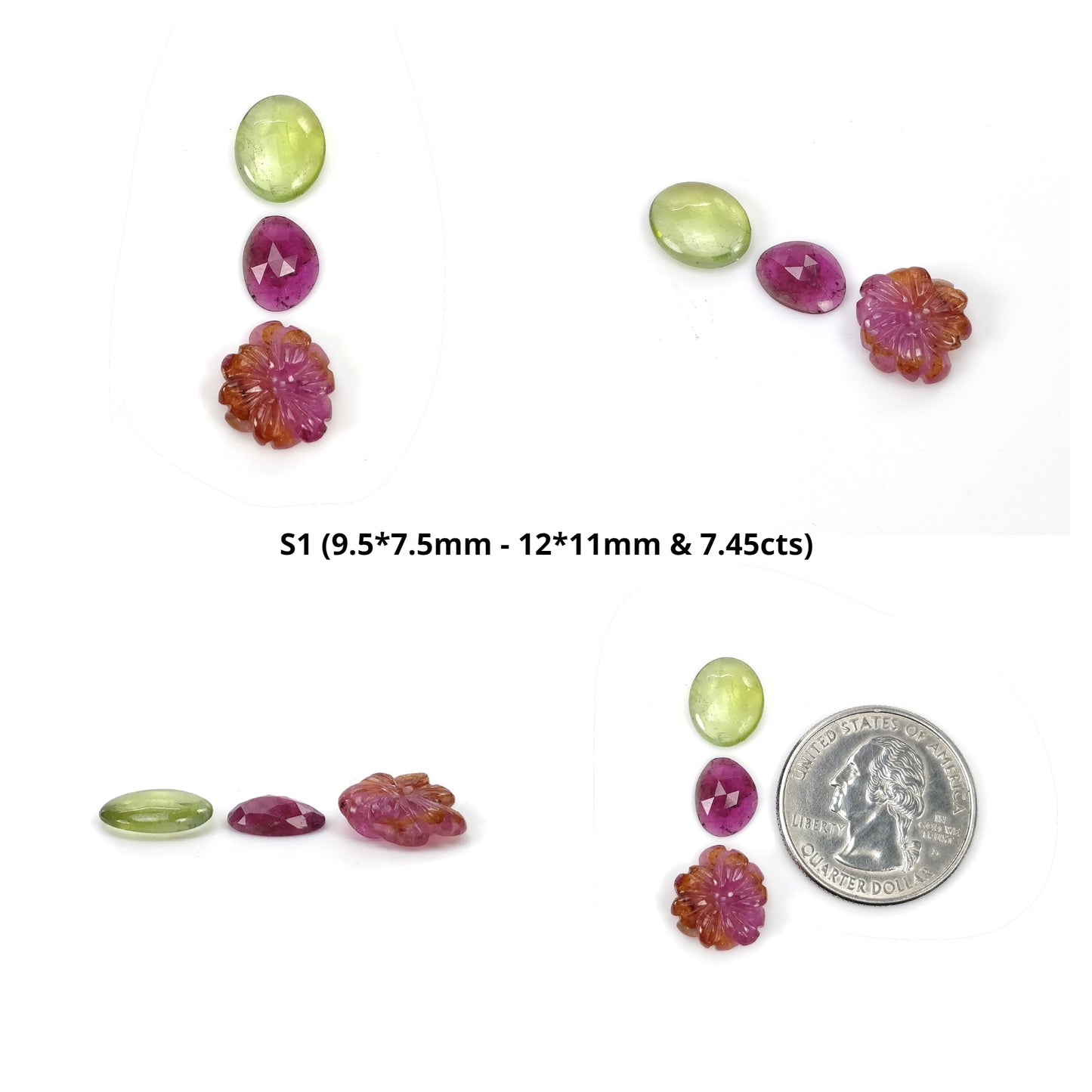 Watermelon Tourmaline Gemstone Carving : Natural Untreated Pink & Green Tourmaline Hand Carved Flower Sets