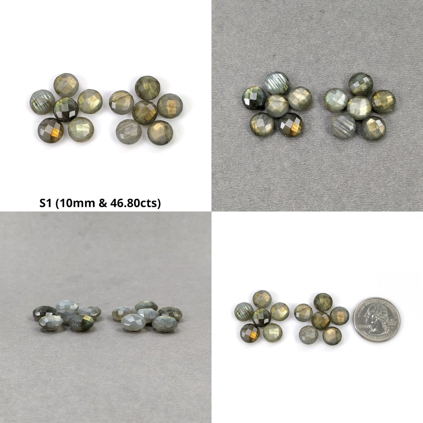 Labradorite Gemstone Checker Cut : Natural Untreated Rainbow Flashing Labradorite Round Shape Briolette 12pcs Set For Jewelry