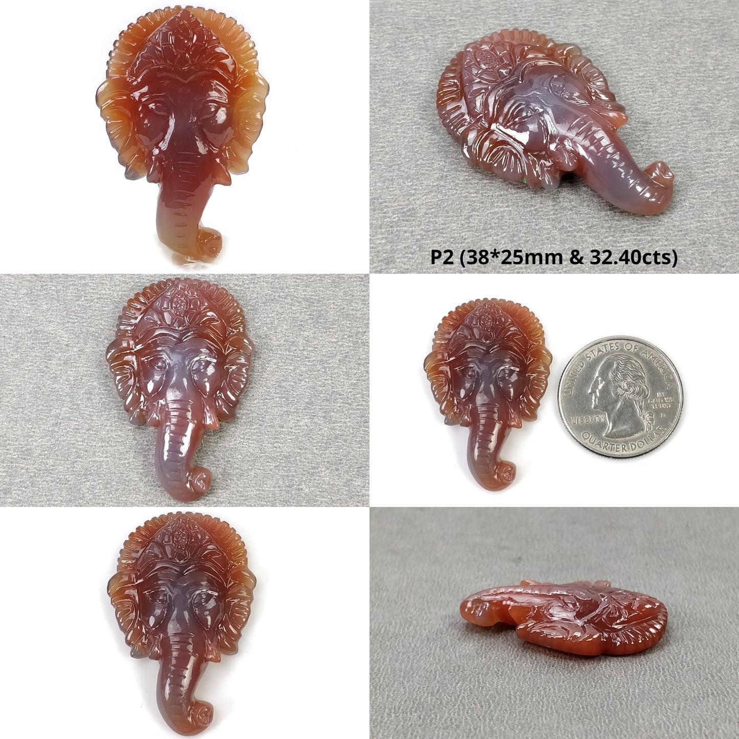 AGATE Gemstone Carving : Natural Untreated Unheated Orange Agate Hand Carved LORD GANESHA