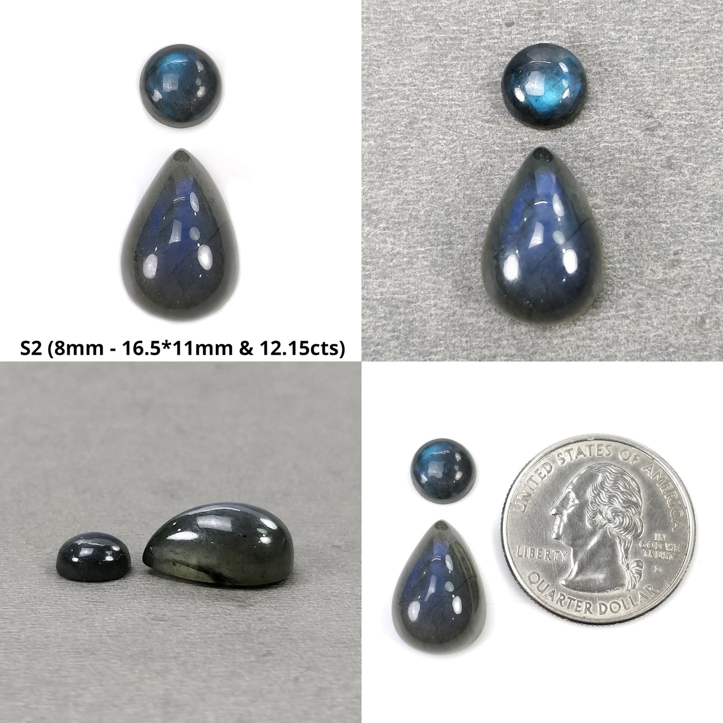 BLUE LABRADORITE Gemstone Cabochon : Natural Untreated Labradorite Oval Pear Round Cushion Shapes 2pcs