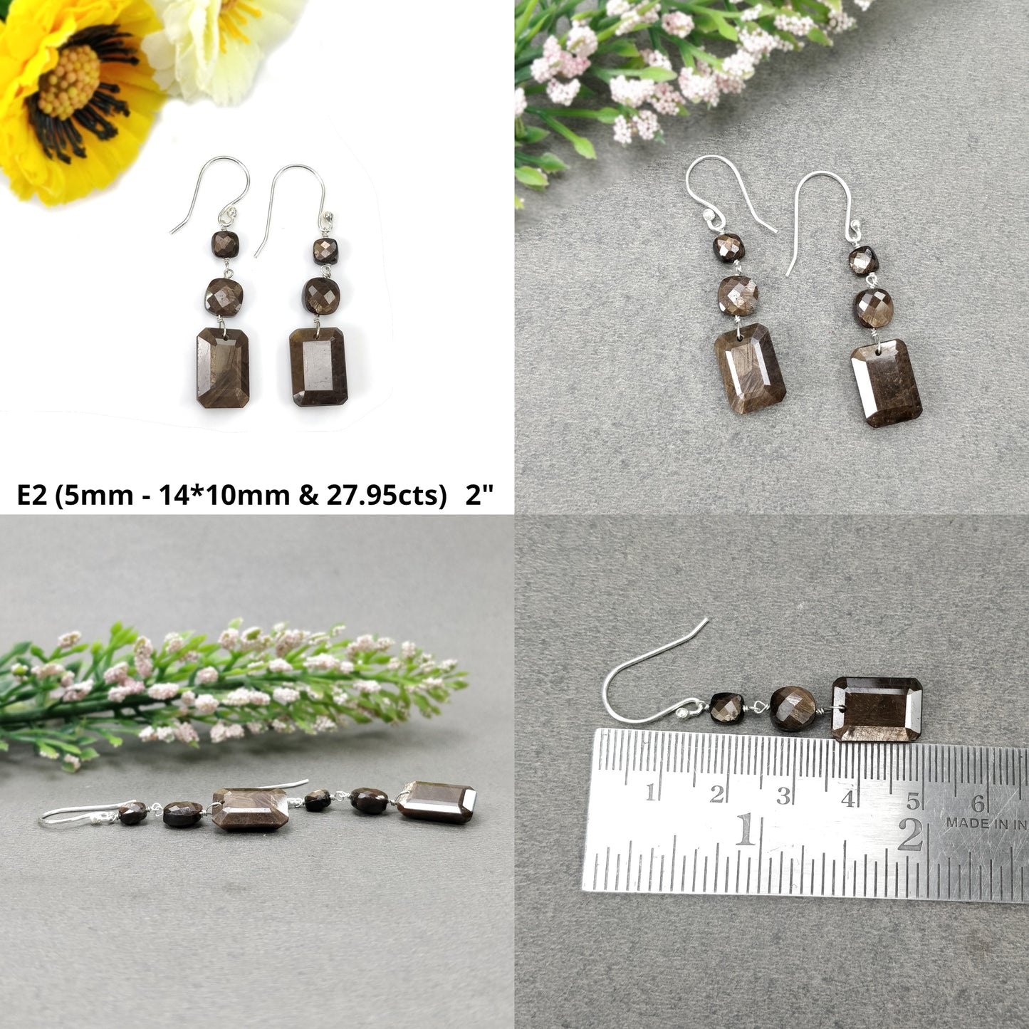 Sapphire Gemstone Earring : Natural Untreated Chocolate Pink Sapphire 925 Sterling Silver Drop Dangle Hook Earring