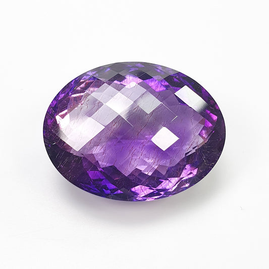 PURPLE RUTILE AMETHYST Quartz Gemstone Checker Cut : 45.00cts Natural Untreated Amethyst Oval Shape 27*21mm (With Video)