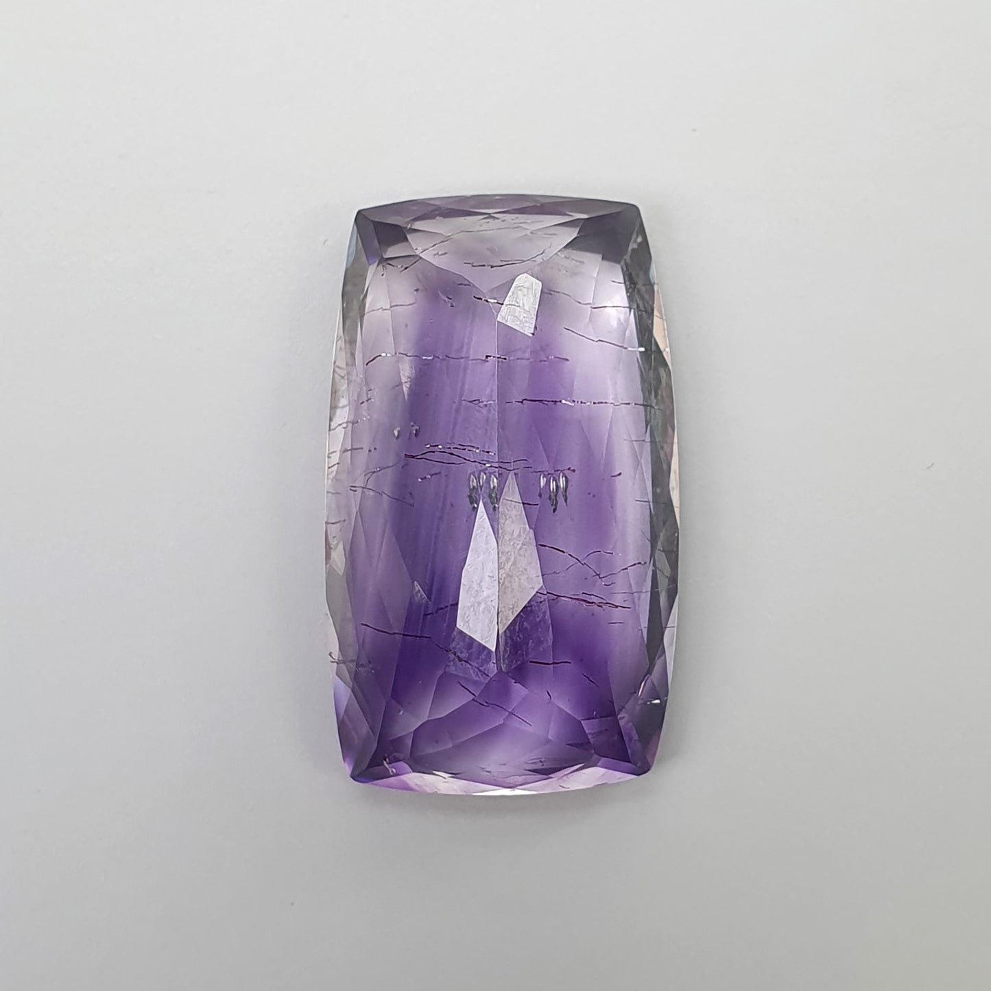 PURPLE RUTILE AMETHYST Quartz  Normal Cut : 19.45cts Natural Untreated Amethyst Cushion Shape 13*23mm (With Video)