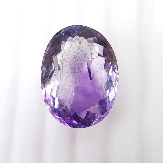 PURPLE RUTILE AMETHYST Quartz Gemstone Normal Cut : 16.00cts Natural Untreated Amethyst Oval Shape 15*19.5mm (With Video)