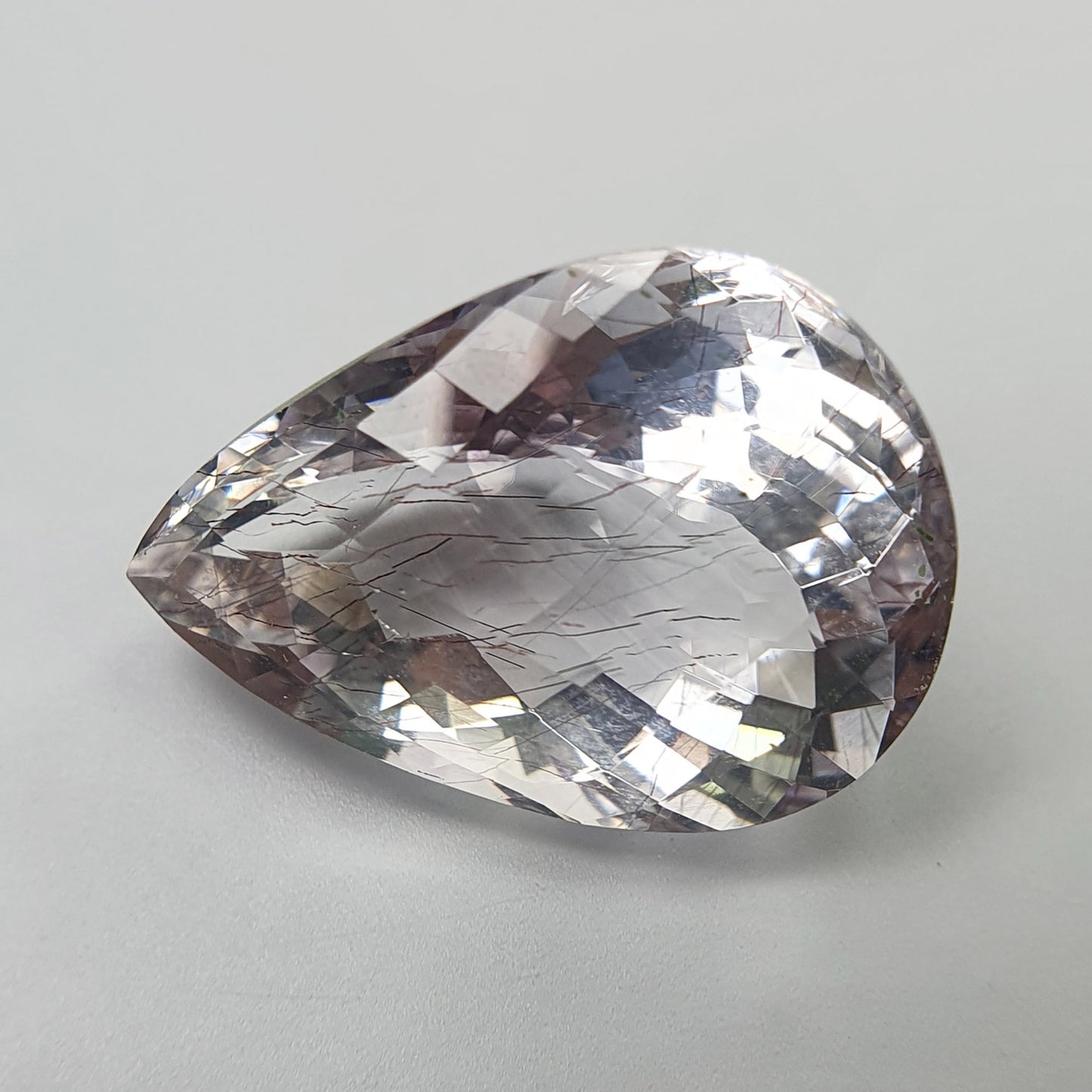 PURPLE RUTILE AMETHYST Quartz Gemstone Checker Cut : 23.95cts Natural Untreated Amethyst Pear Shape Cut 24*17mm (With Video)