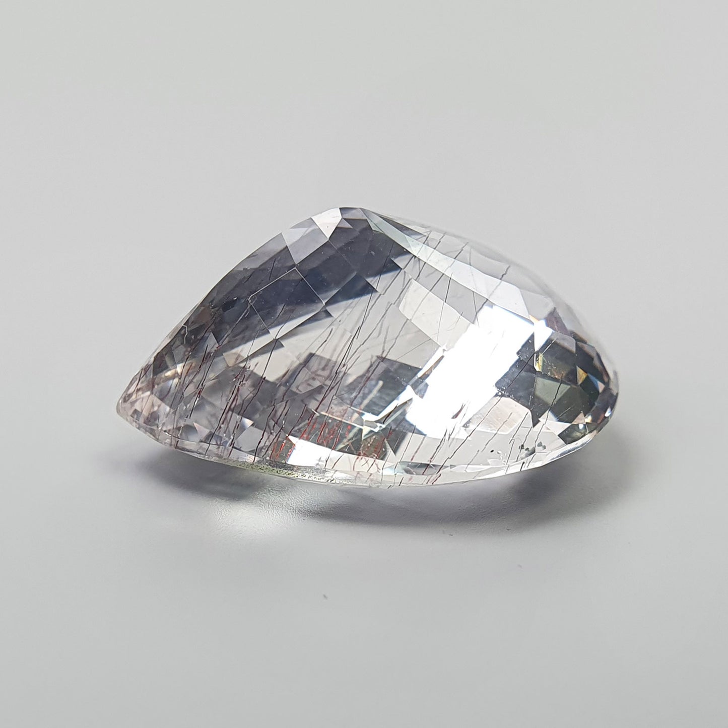 PURPLE RUTILE AMETHYST Quartz Gemstone Checker Cut : 23.95cts Natural Untreated Amethyst Pear Shape Cut 24*17mm (With Video)