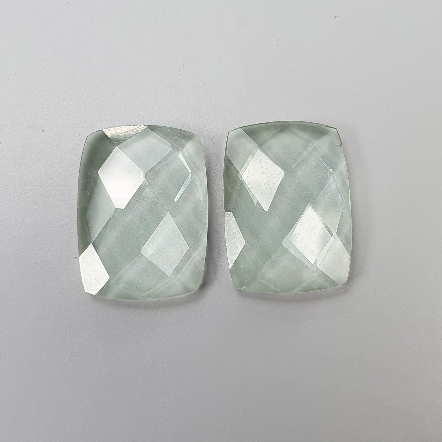 Green PRASIOLITE AMETHYST Gemstone Checker Cut : 10.00cts Natural Untreated Amethyst Cushion Shape Briolette 15*11mm Pair (With Video)