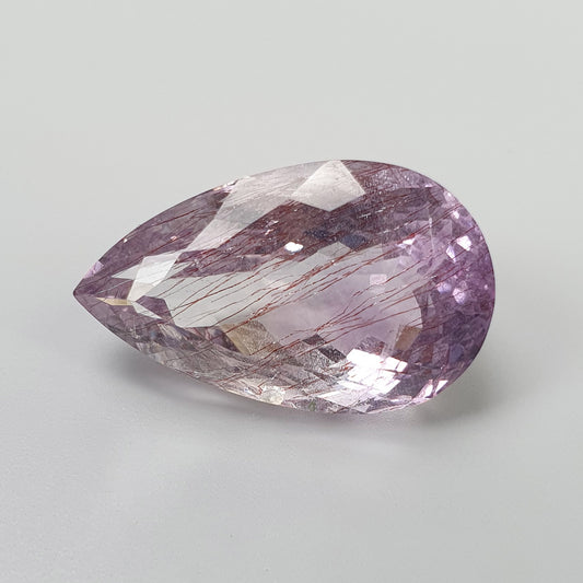 PURPLE RUTILE AMETHYST Quartz Gemstone Normal Cut : 19.38cts Natural Untreated Amethyst Pear Shape 23*14mm (With Video)