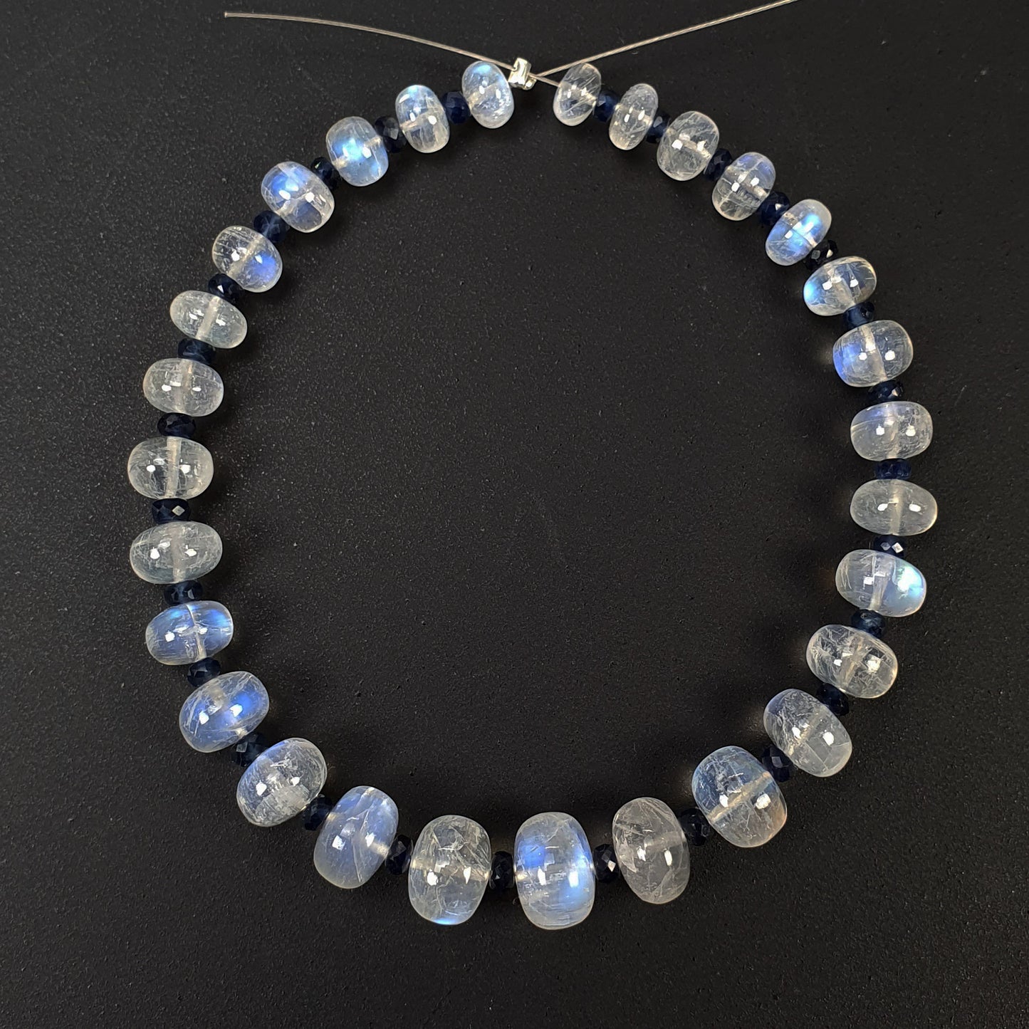 RAINBOW MOONSTONE & BLUE Sapphire Gemstone Loose Beads : 53.70cts Natural Untreated Moonstone Oval Plain Nuggets 6mm - 8.5mm 7" (With Video)