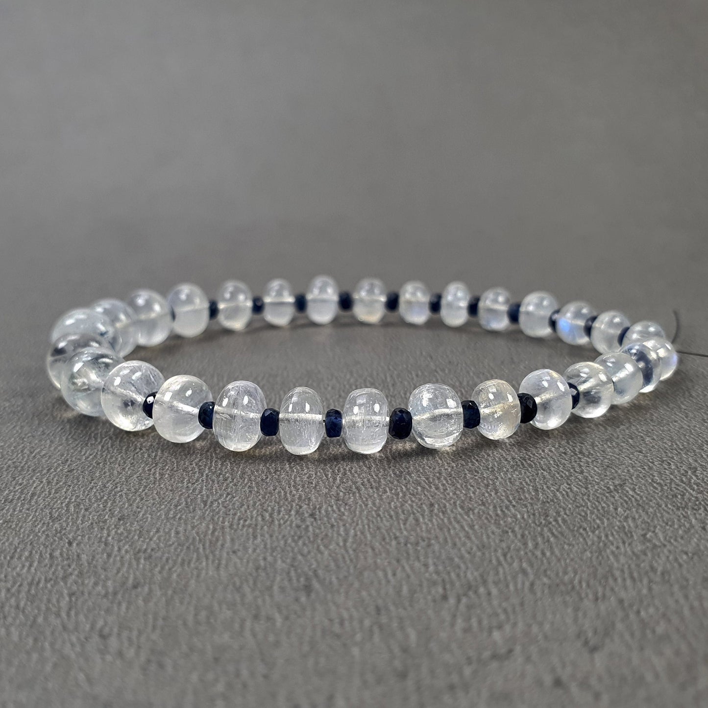 RAINBOW MOONSTONE & BLUE Sapphire Gemstone Loose Beads : 53.70cts Natural Untreated Moonstone Oval Plain Nuggets 6mm - 8.5mm 7" (With Video)