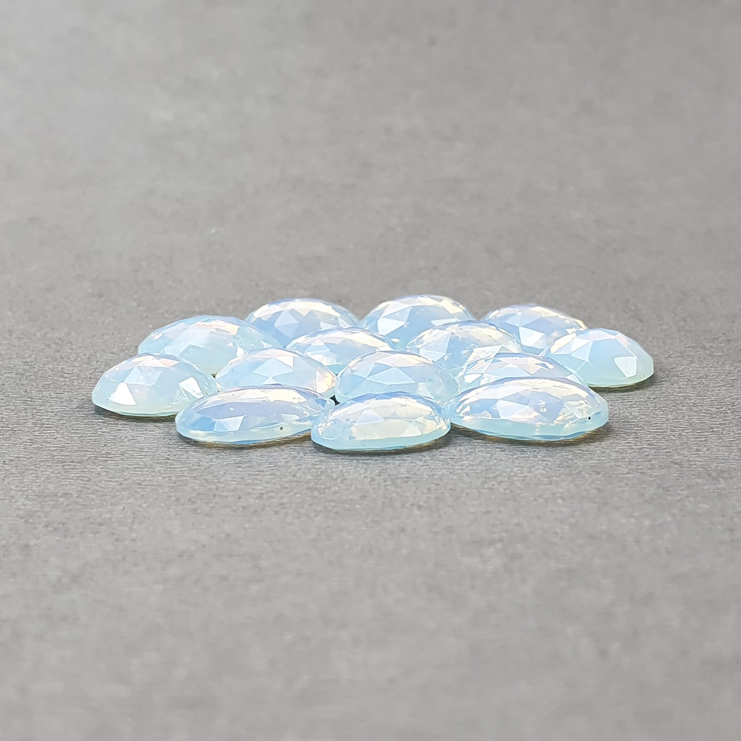 Synthetic OPALITE Gemstone Rose Cut : 48.95cts White Blue Opalite Uneven Shape 11.5*9.5mm  - 14*10mm 14pcs
