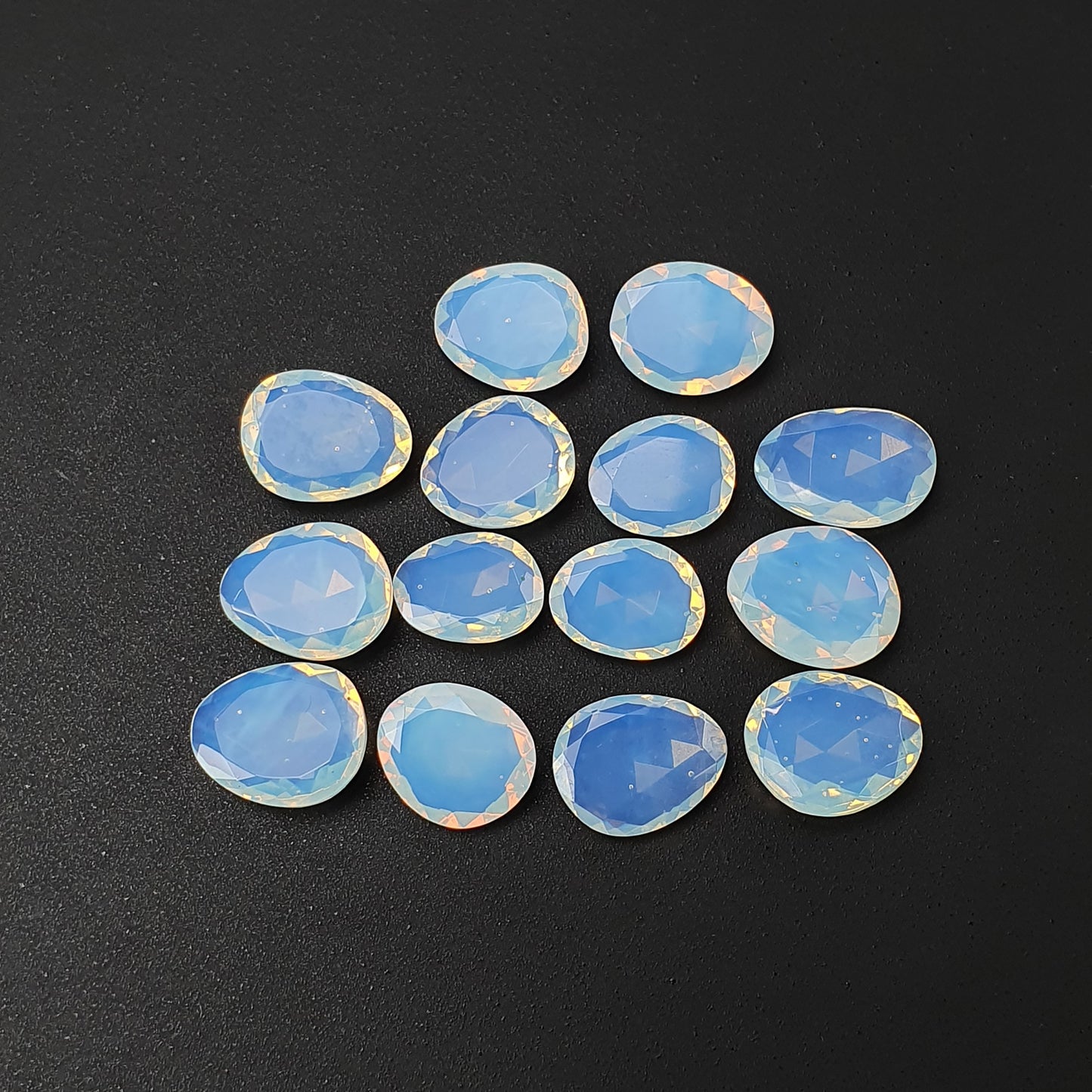 Synthetic OPALITE Gemstone Rose Cut : 48.95cts White Blue Opalite Uneven Shape 11.5*9.5mm  - 14*10mm 14pcs