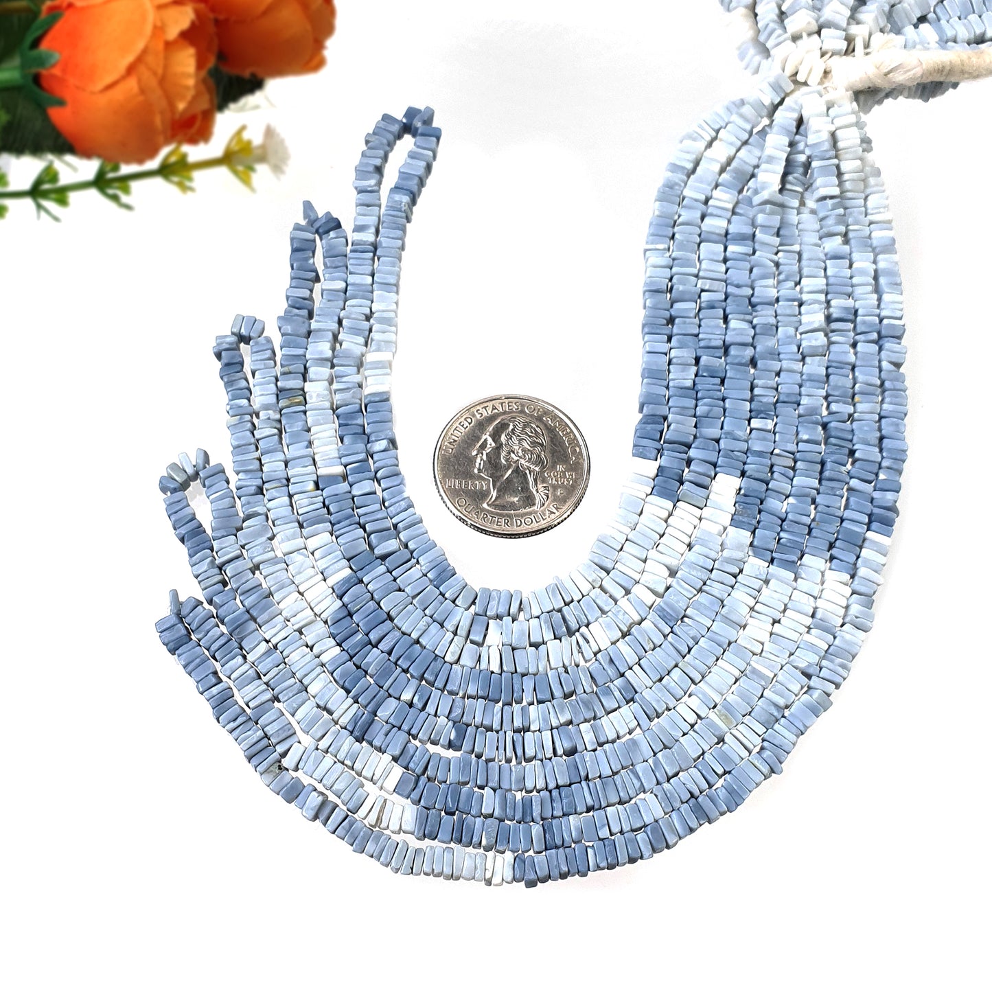 OPAL Gemstone Loose BEADS : Natural Color Enhanced Shaded Blue Opal Loose Square Heishe Statement Beads 17"