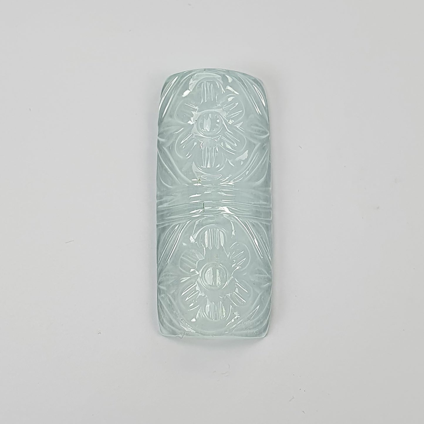 AQUAMARINE Gemstone Carving : 35.80cts Natural Untreated Blue Aquamarine Hand Carved Cushion Shape 37*16mm