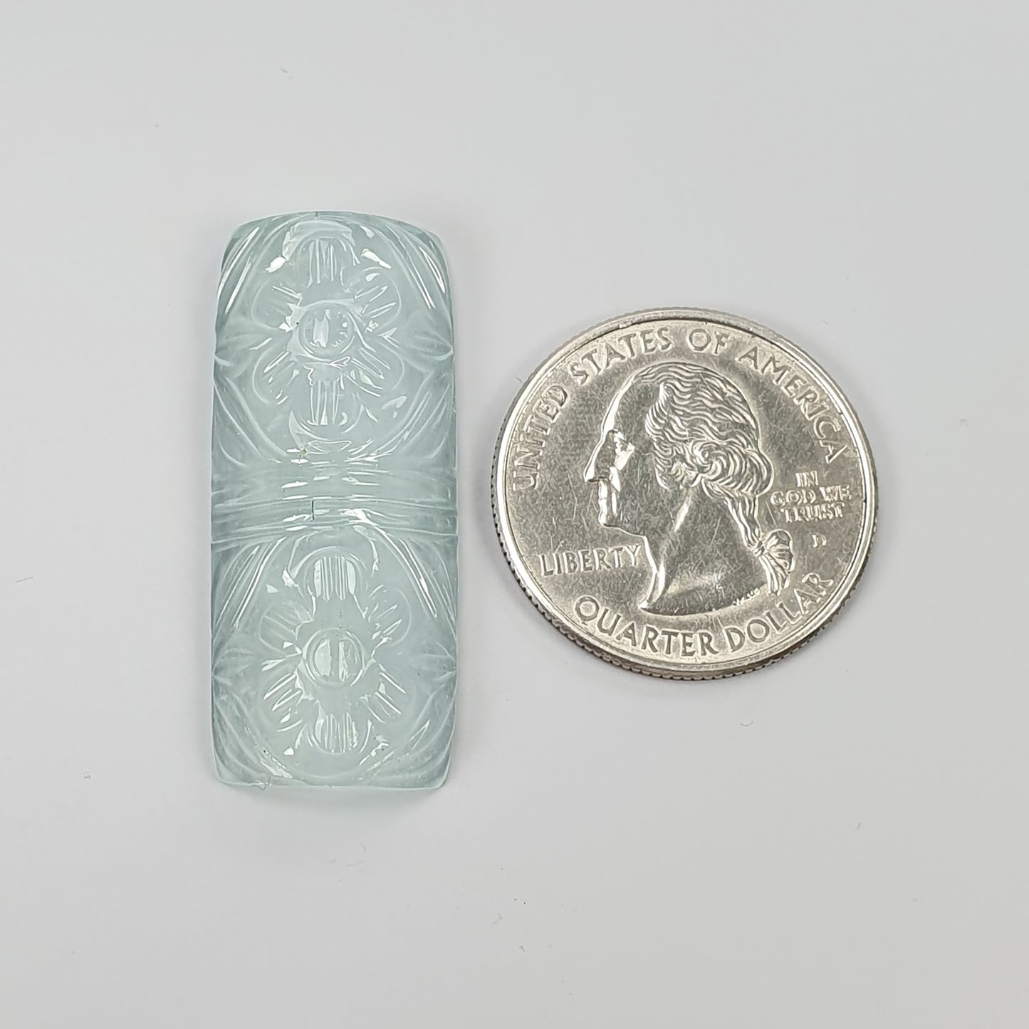 AQUAMARINE Gemstone Carving : 35.80cts Natural Untreated Blue Aquamarine Hand Carved Cushion Shape 37*16mm