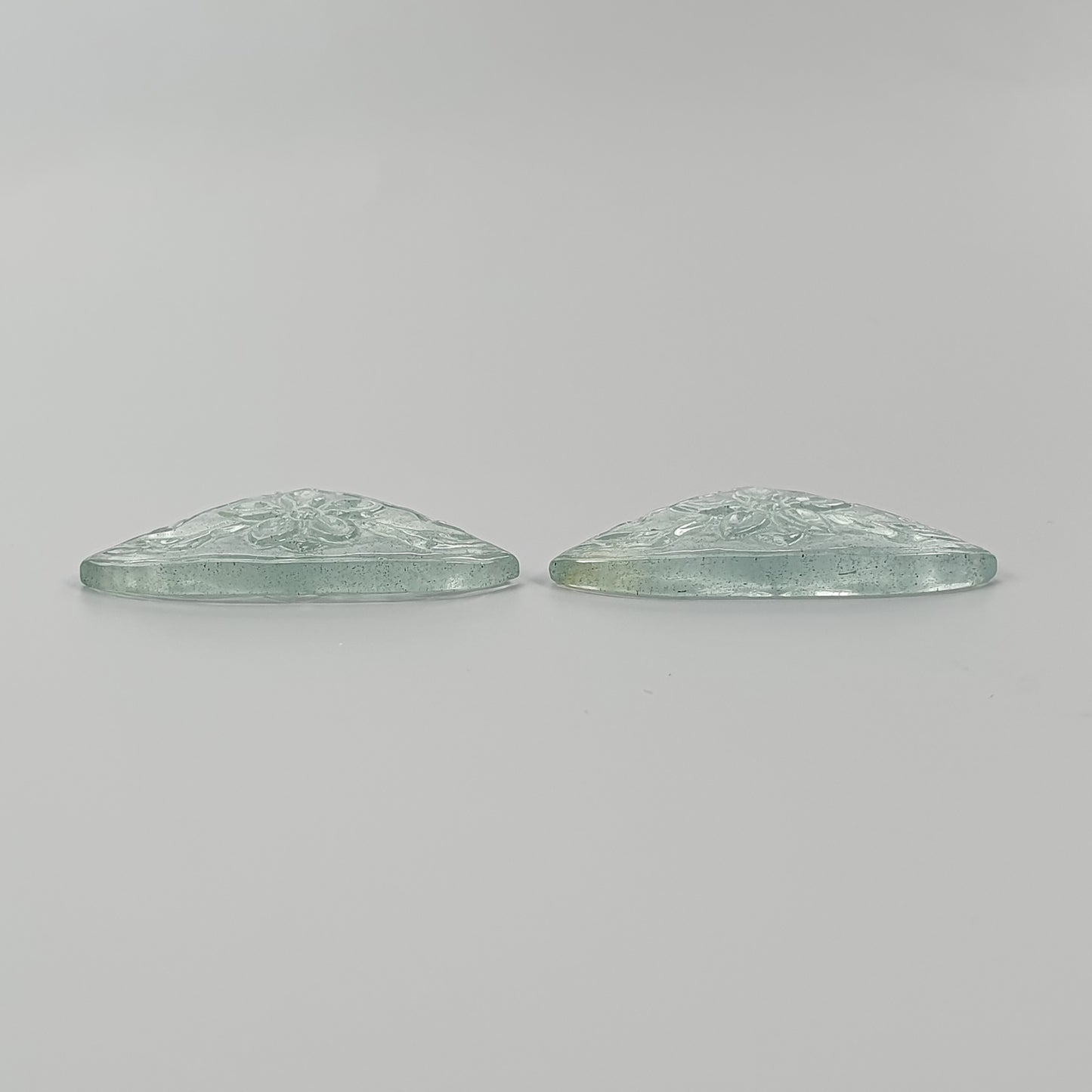 AQUAMARINE Gemstone Carving : 23.25cts Natural Untreated Blue Aquamarine Hand Carved Triangle Shape 27.5*19.5mm Pair