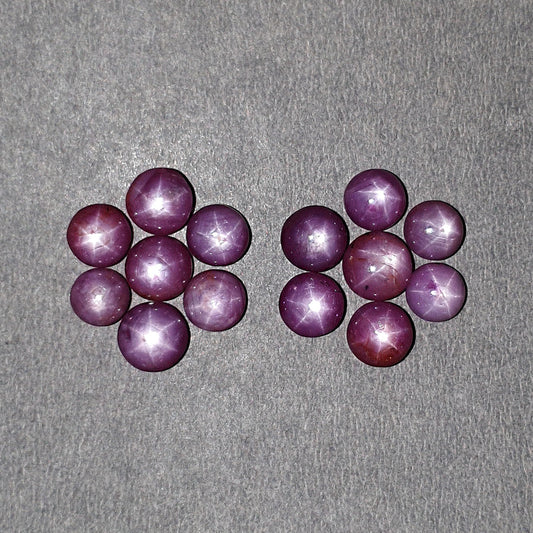 Star Sapphire Gemstone Cabochon: 37.05cts Natural Untreated Raspberry Pink Sapphire Round Shape Cabochon 6.5mm - 7.5mm 14pcs Set