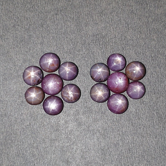 Star Sapphire Gemstone Cabochon: 38.35cts Natural Untreated Raspberry Pink Sapphire Round Shape Cabochon 6.5mm - 8mm 14pcs Set