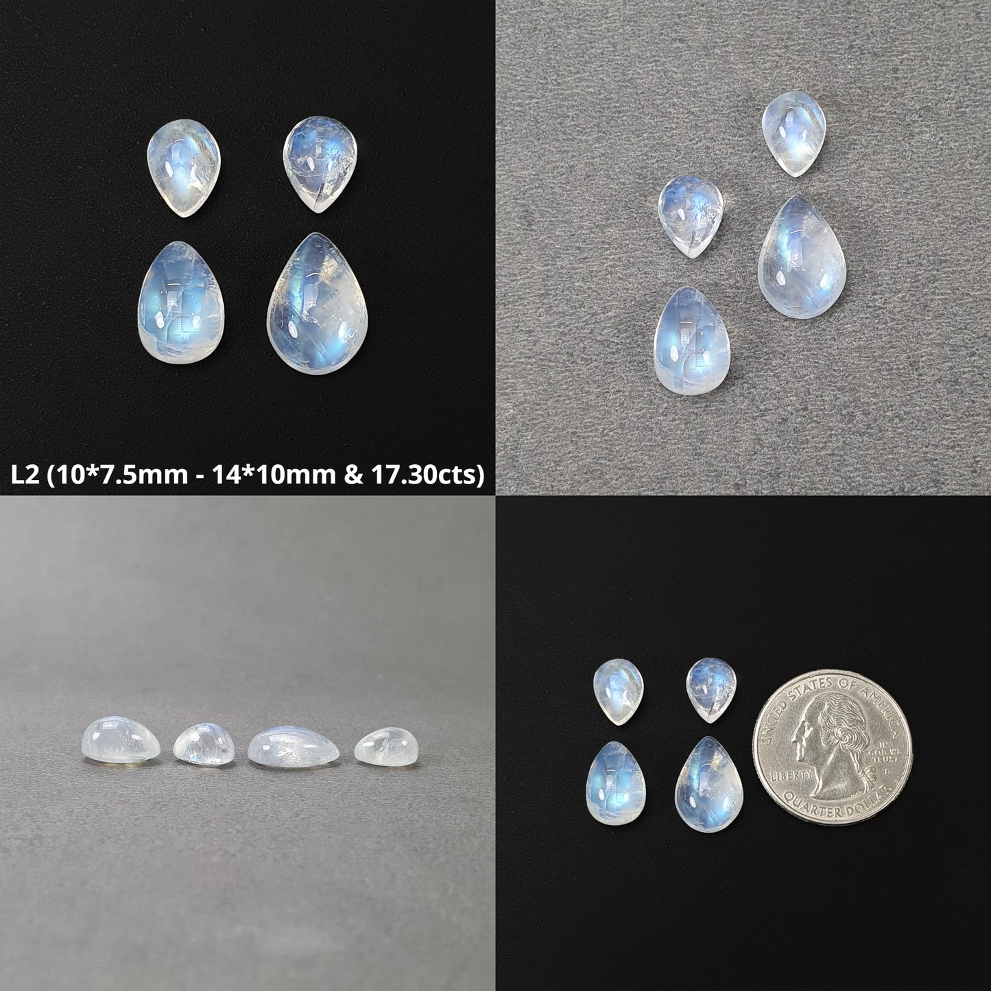 Moonstone Gemstone Cabochon : Natural Untreated Unheated Rainbow Moonstone Cushion Triangle Shape Lots