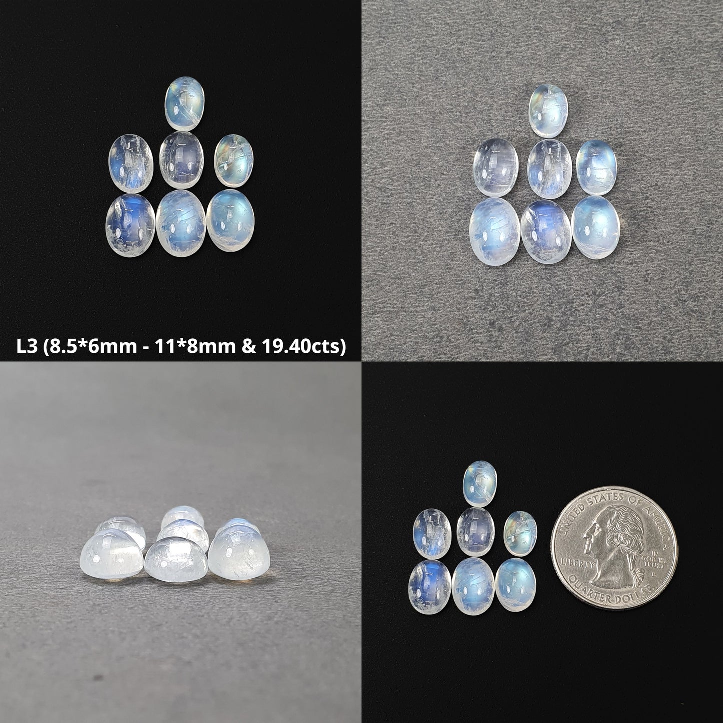Moonstone Gemstone Cabochon : Natural Untreated Unheated Rainbow Moonstone Cushion Triangle Shape Lots