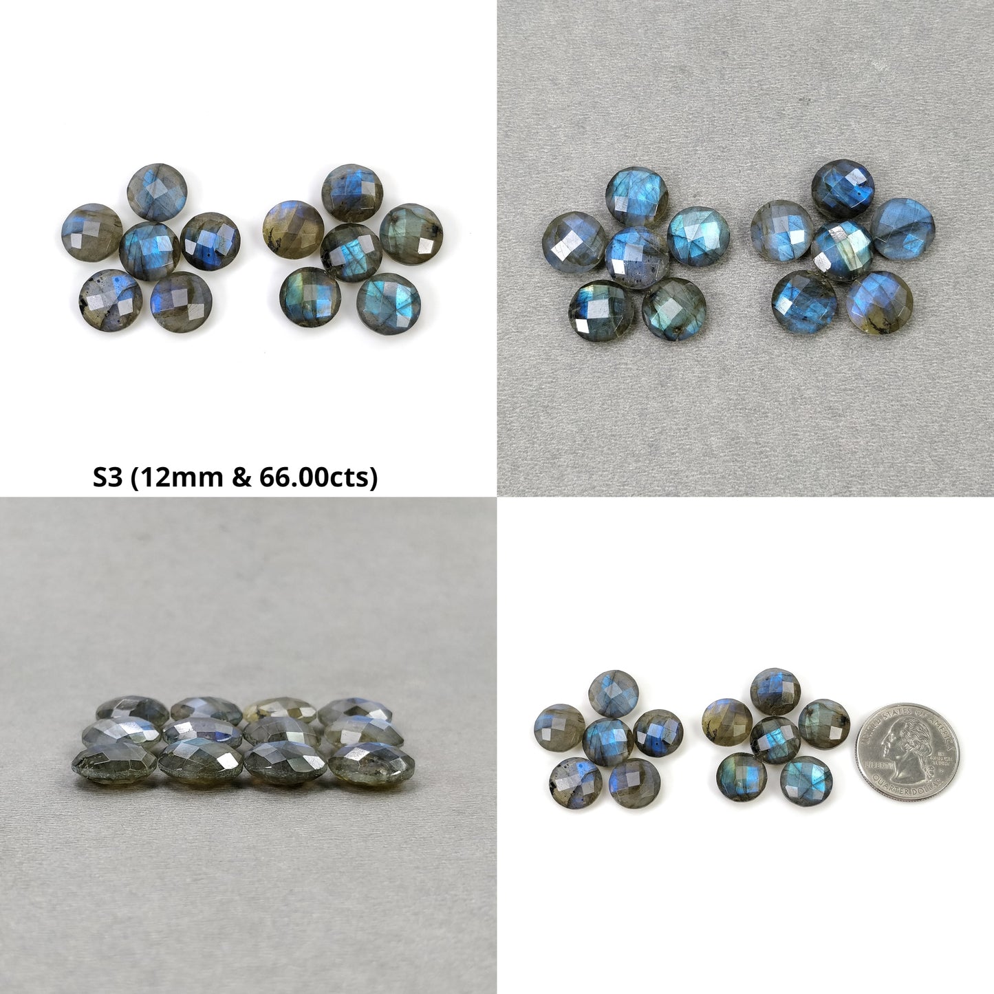 Labradorite Gemstone Checker Cut : Natural Untreated Rainbow Flashing Labradorite Round Shape Briolette 12pcs Set For Jewelry