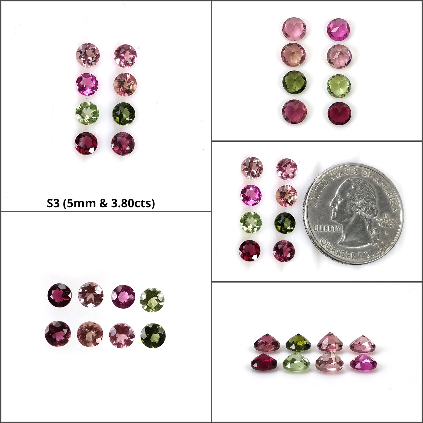 Multi Color TOURMALINE Gemstone Normal Cut : Natural Untreated Unheated Watermelon Tourmaline Round Shape Set