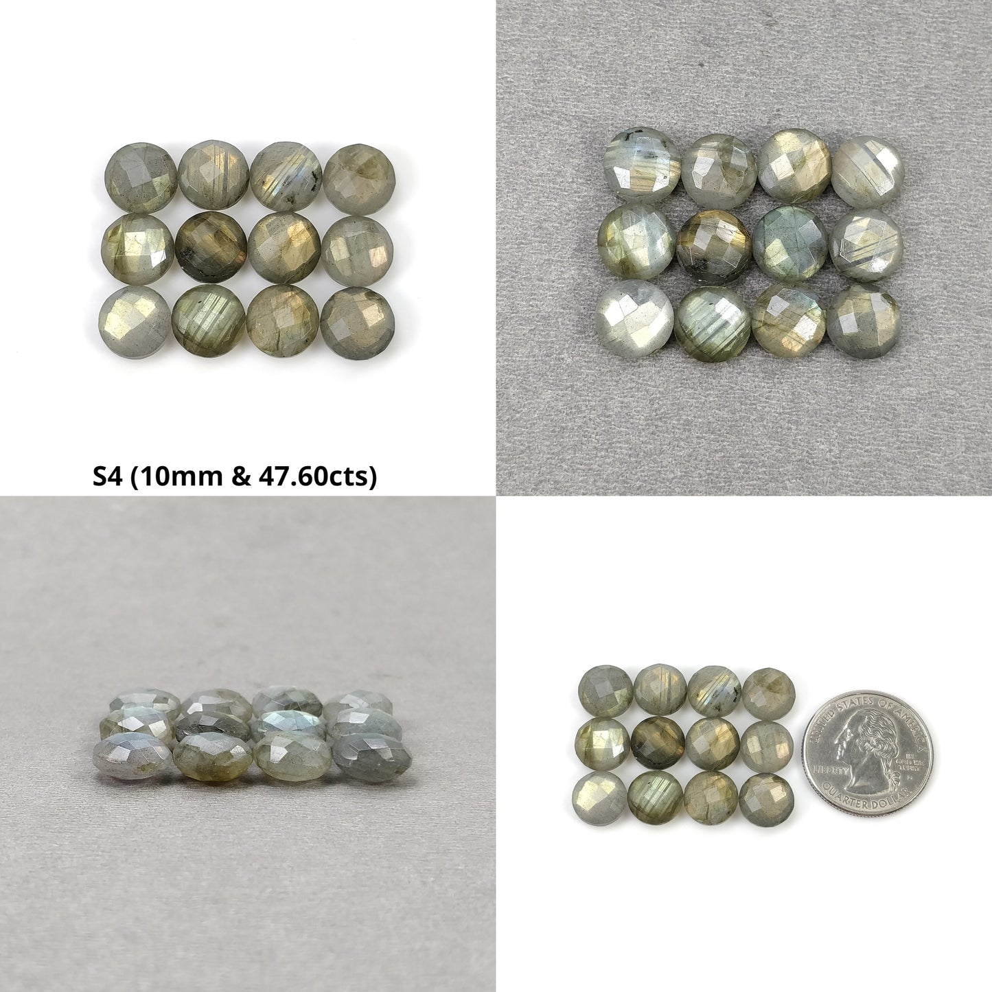Labradorite Gemstone Checker Cut : Natural Untreated Rainbow Flashing Labradorite Round Shape Briolette Set For Jewelry
