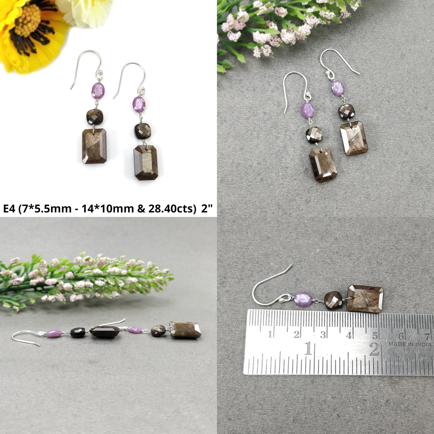 Sapphire & Moonstone Gemstone Earring : Natural Untreated Chocolate Sapphire 925 Sterling Silver Drop Dangle Hook Earring