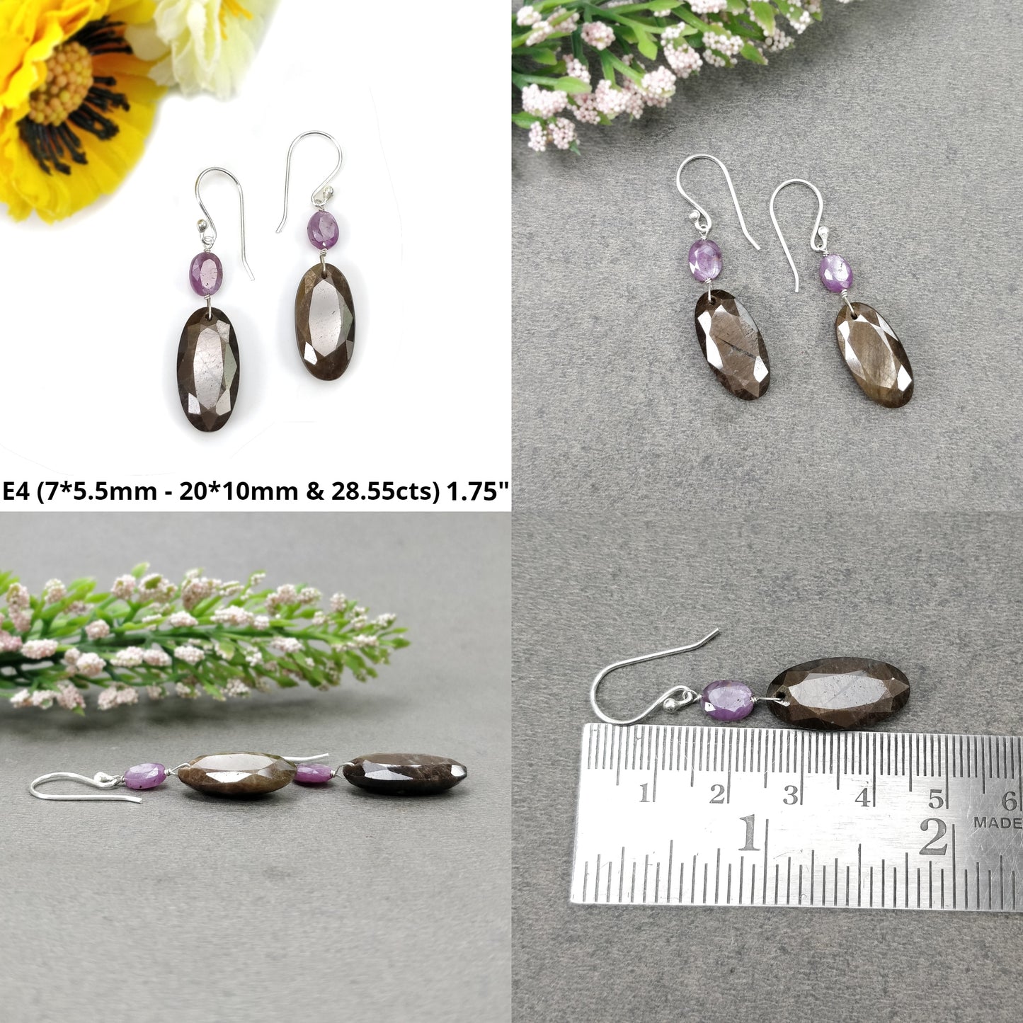 Sapphire Gemstone Earring : Natural Untreated Chocolate Pink Sapphire 925 Sterling Silver Drop Dangle Hook Earring