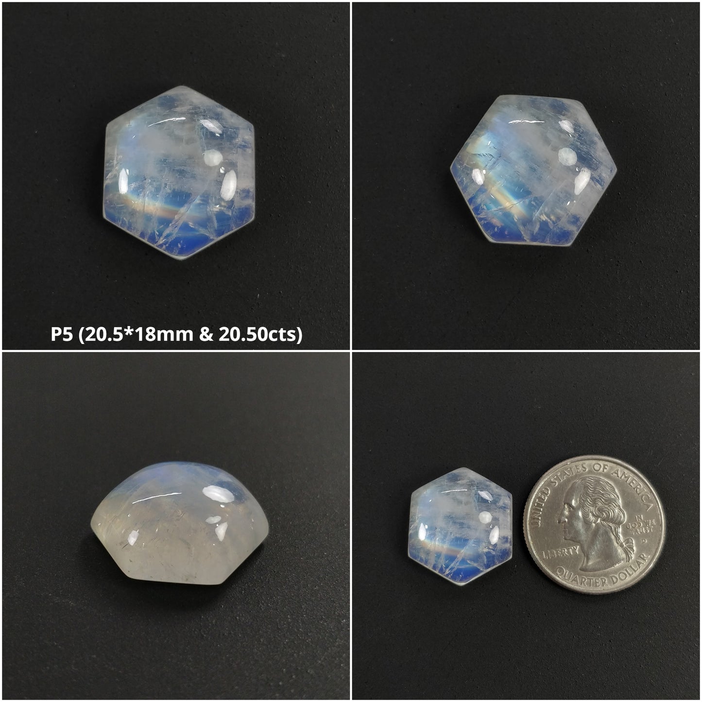 RAINBOW MOONSTONE Gemstone Cabochon : Natural Untreated Unheated Moonstone Cushion Hexagon Uneven Shape