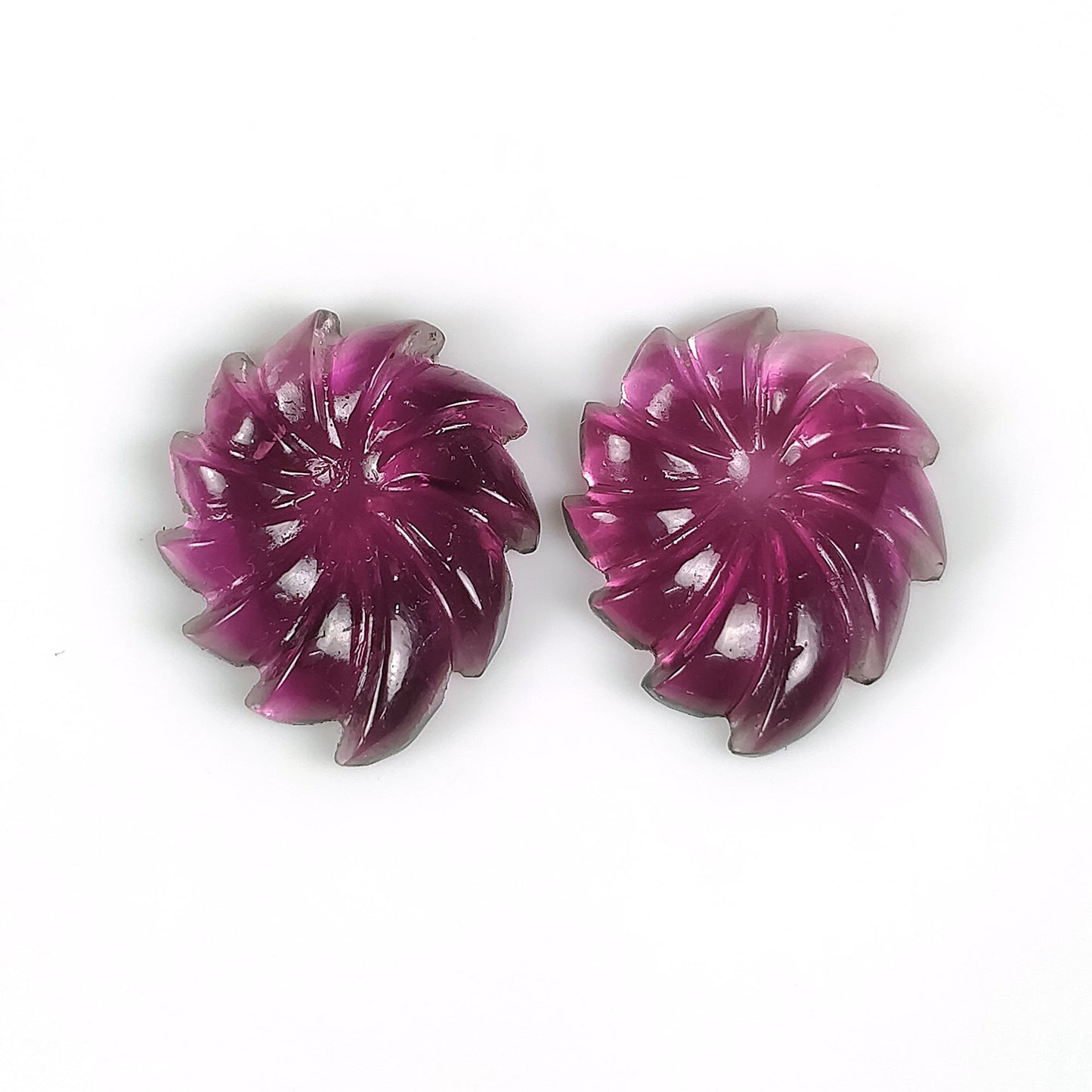 Rubellite TOURMALINE Gemstone Carving : 11.79cts Natural Untreated Pink Tourmaline Hand Carved Floral Carving 17*14mm Pair (With Video)