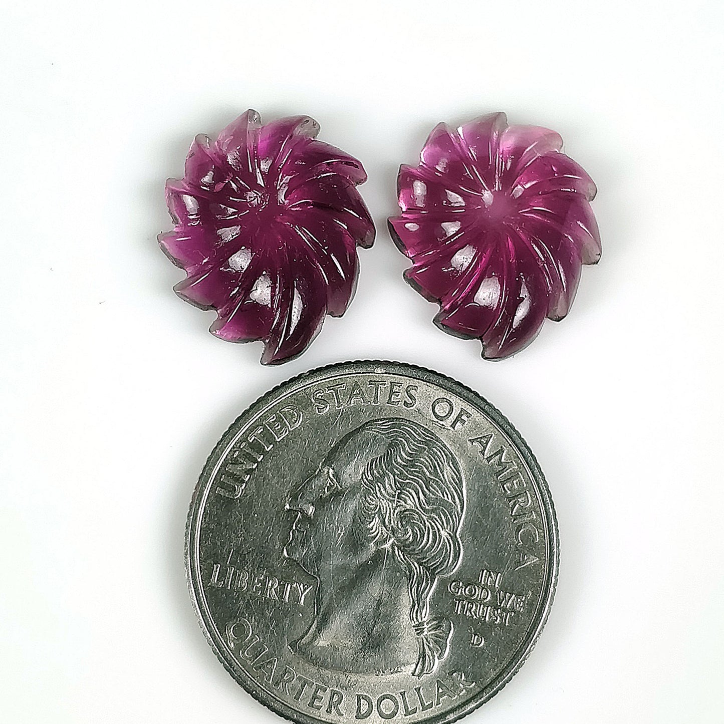 Rubellite TOURMALINE Gemstone Carving : 11.79cts Natural Untreated Pink Tourmaline Hand Carved Floral Carving 17*14mm Pair (With Video)