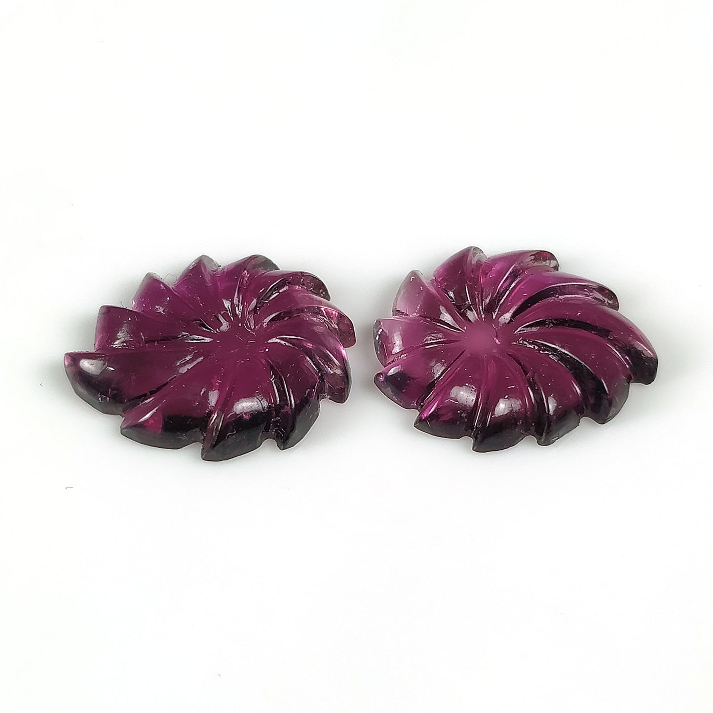 Rubellite TOURMALINE Gemstone Carving : 11.79cts Natural Untreated Pink Tourmaline Hand Carved Floral Carving 17*14mm Pair (With Video)